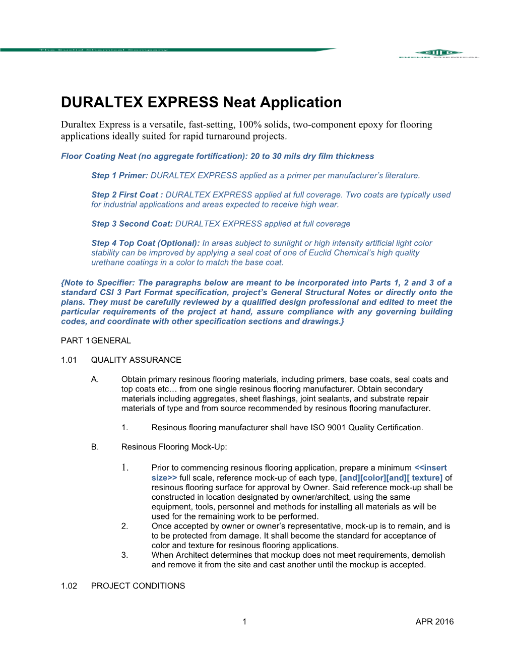 DURALTEX EXPRESS Neat Application