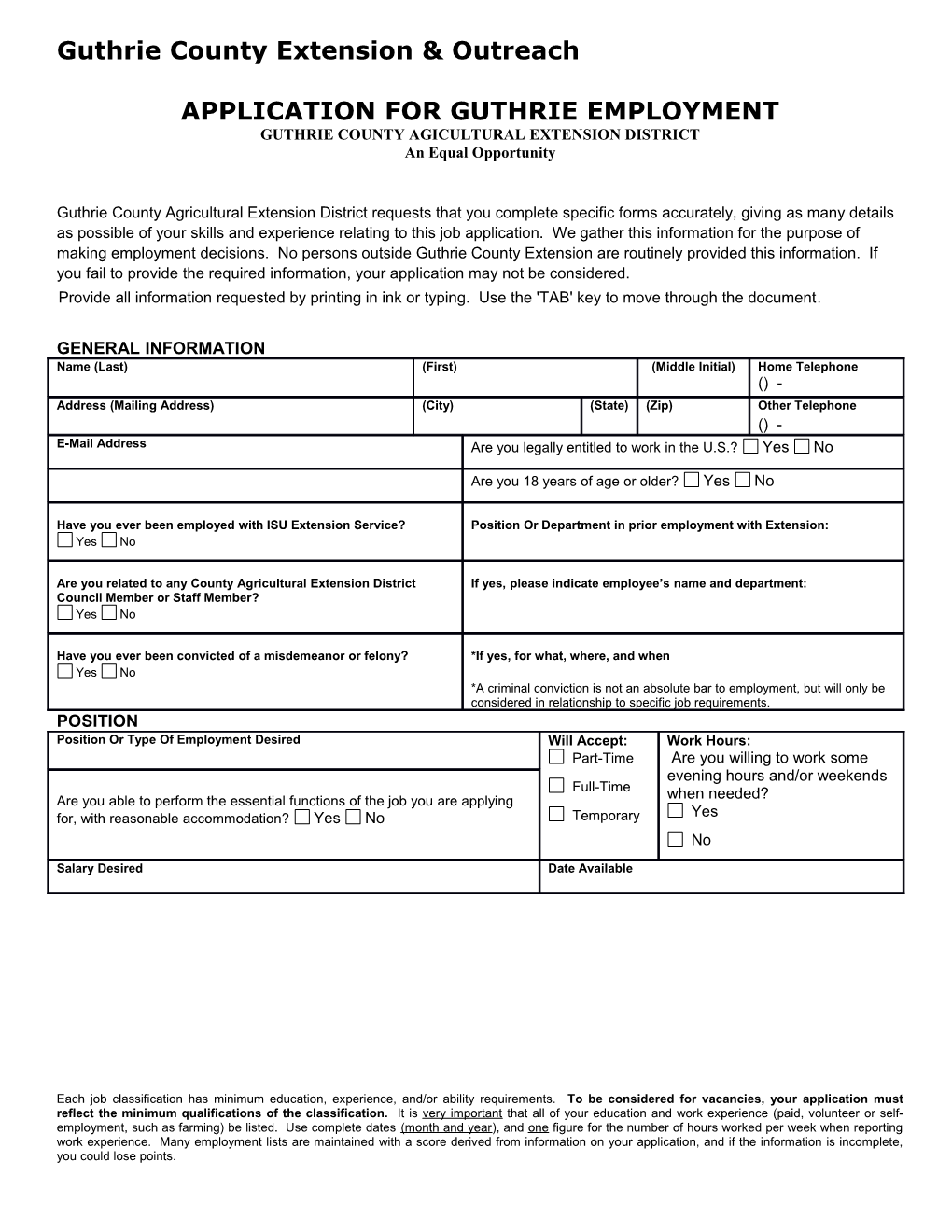 Application for Guthrie Employment