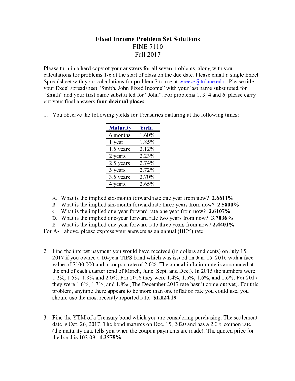 Fixed Income Problem Set Solutions