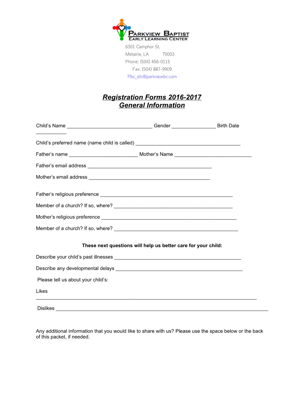 Registration Forms 2016-2017