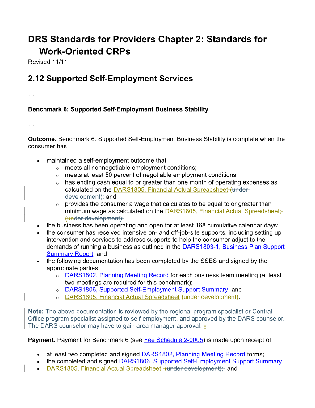 DARS DRS Standards for Providers Chapter 2 Revisions - November 2011