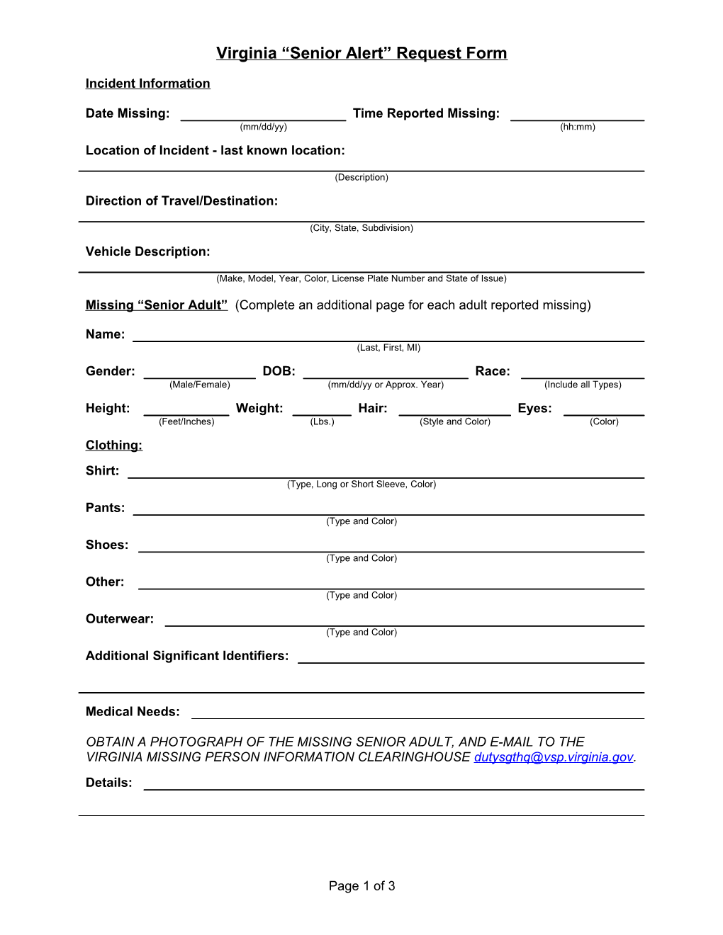 Virginia Senior Alert Form