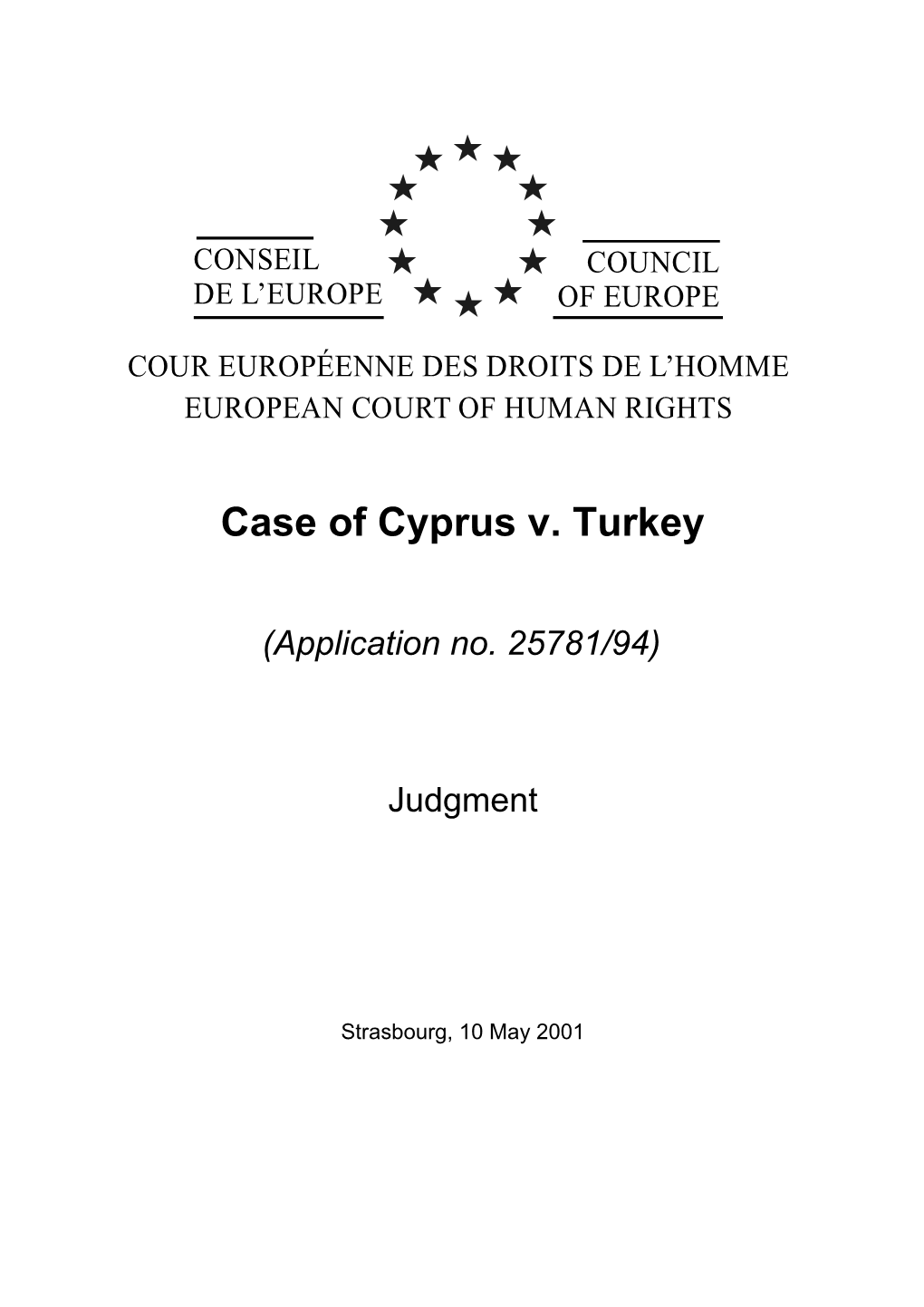 Case of Cyprus V. Turkey