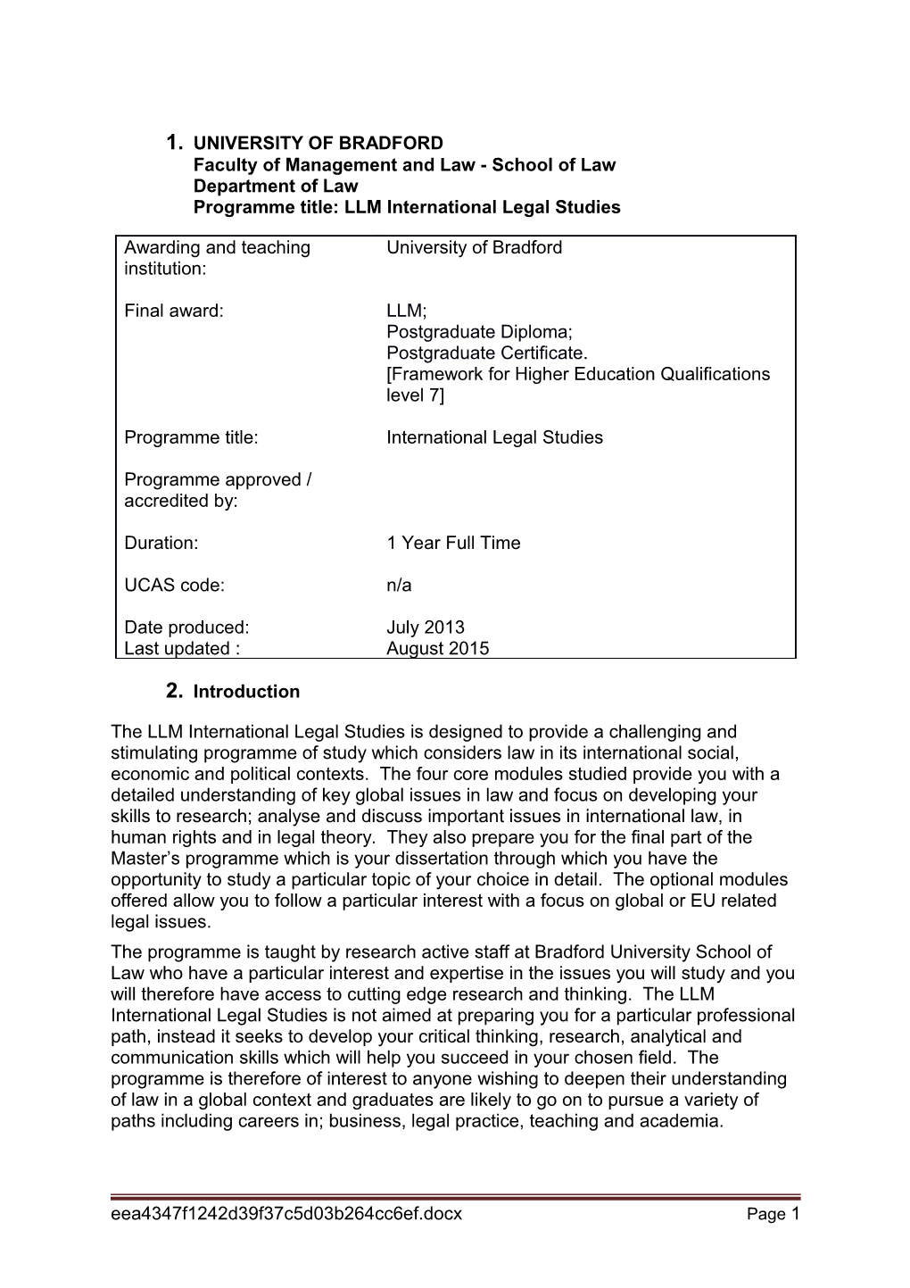 UNIVERSITY of Bradfordfaculty of Management and Law - School of Lawdepartment Of