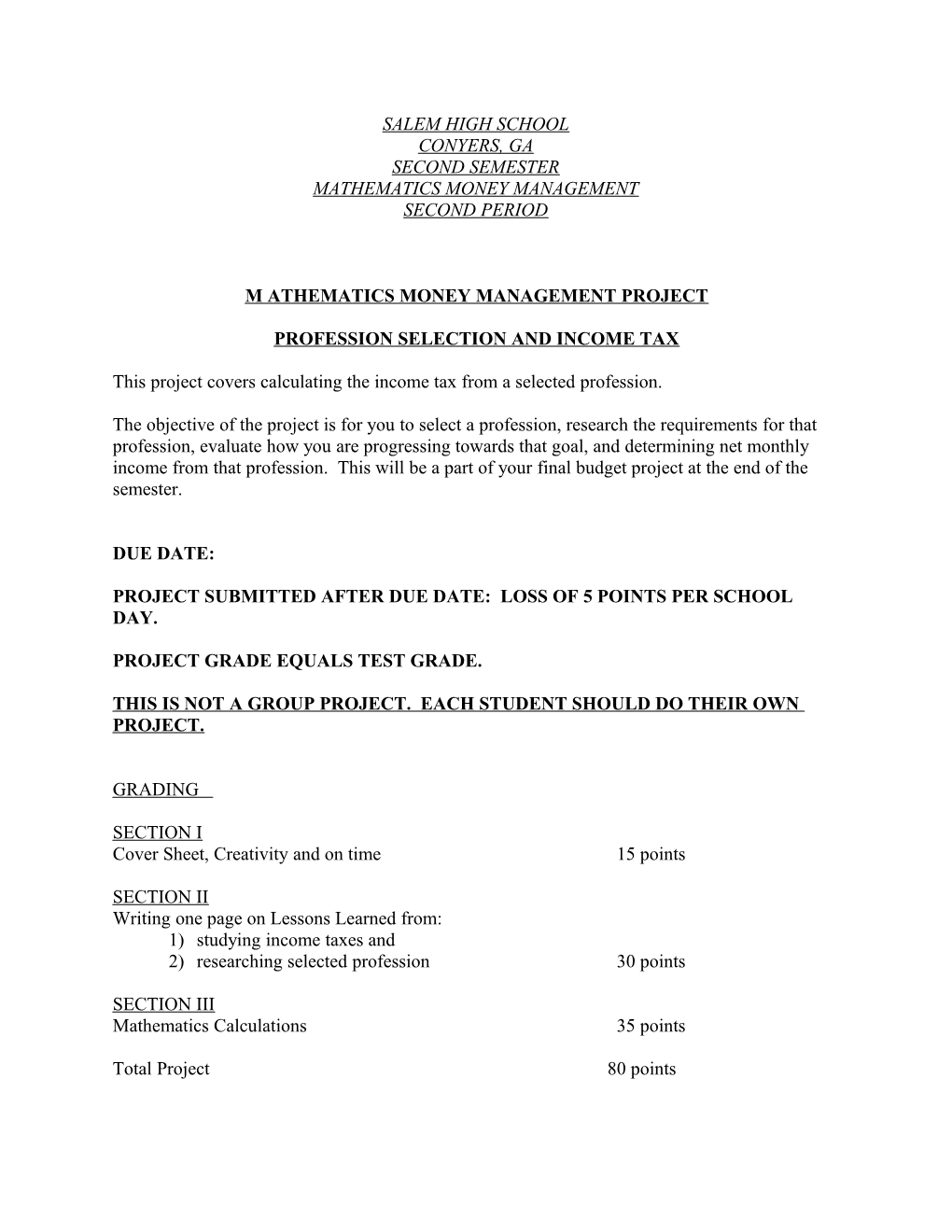 M Athematics Money Management Project