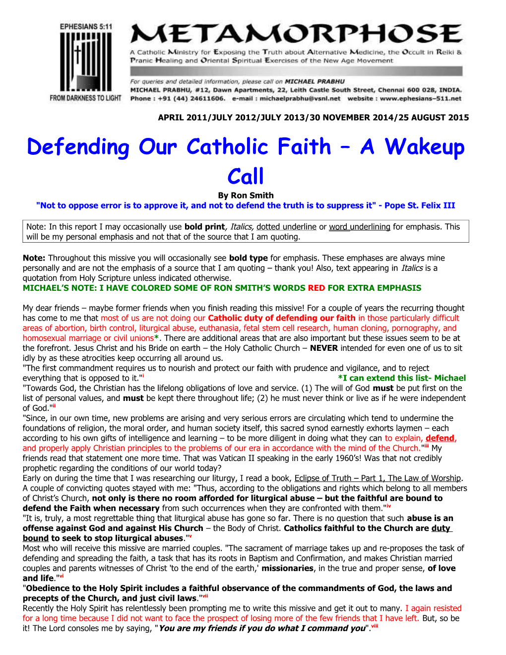 Defending Our Catholic Faith a Wakeup Call