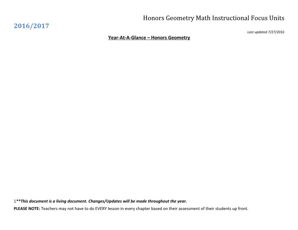Honors Geometry Math Instructional Focus Units
