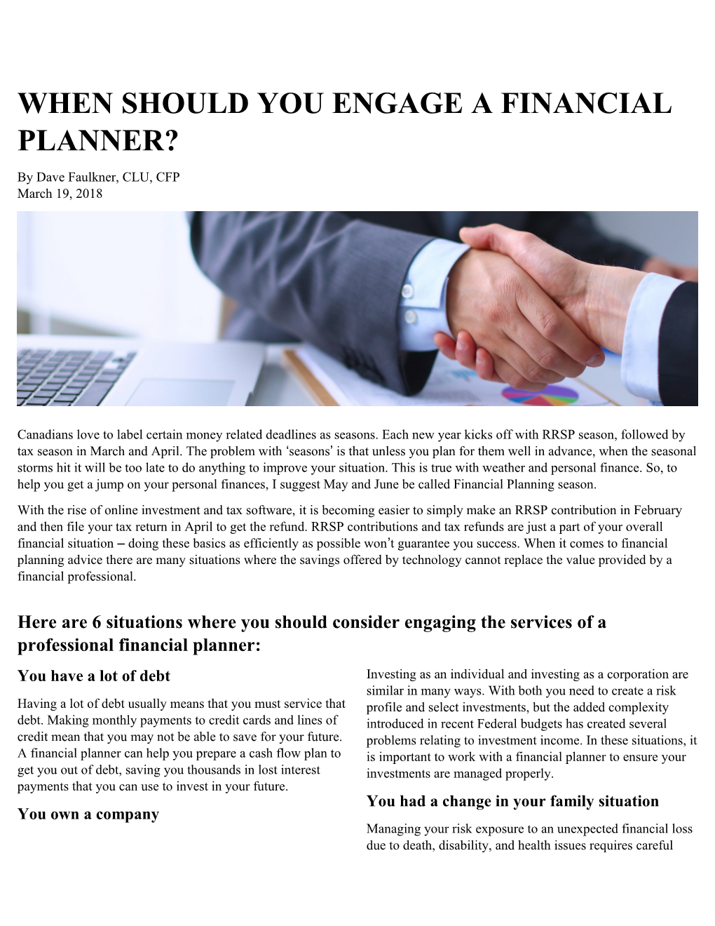 When Should You Engage a Financial Planner?