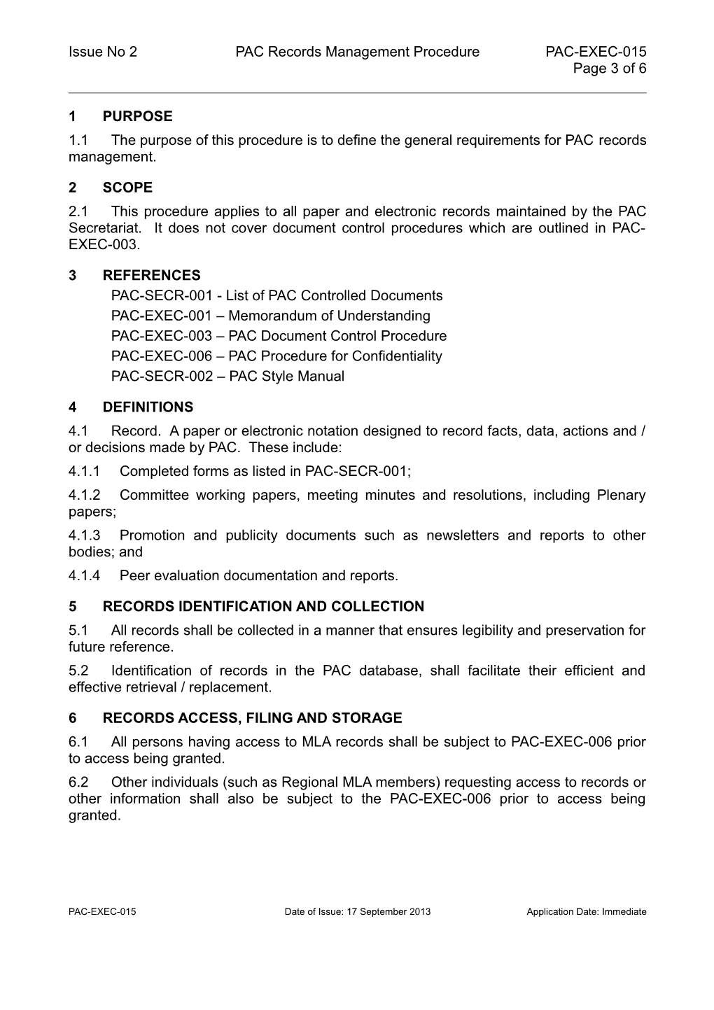 Issueno 2PAC Records Management Procedure PAC-EXEC-015