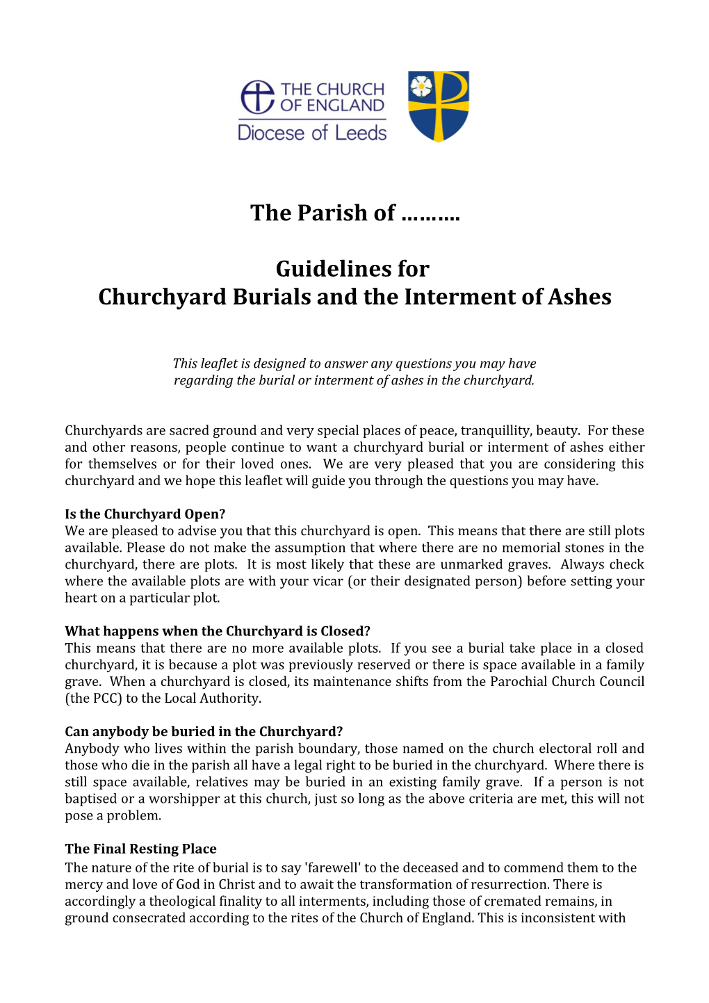 Churchyard Burials and the Interment of Ashes