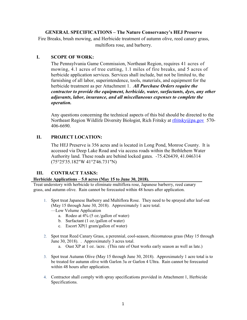 GENERALSPECIFICATIONS the Nature Conservancy S HEJ Preserve