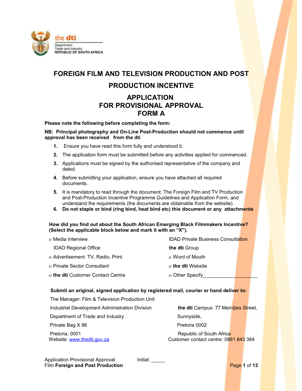 Foreign Film and Television Production and Post Production Incentive