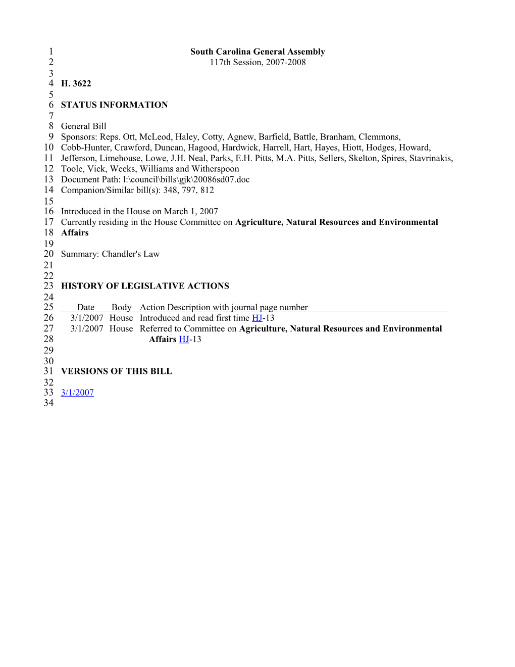 2007-2008 Bill 3622: Chandler's Law - South Carolina Legislature Online