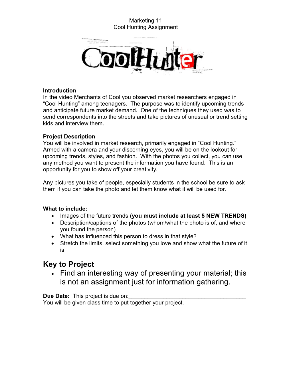 Cool Hunting Poster Rubric 20 Marks