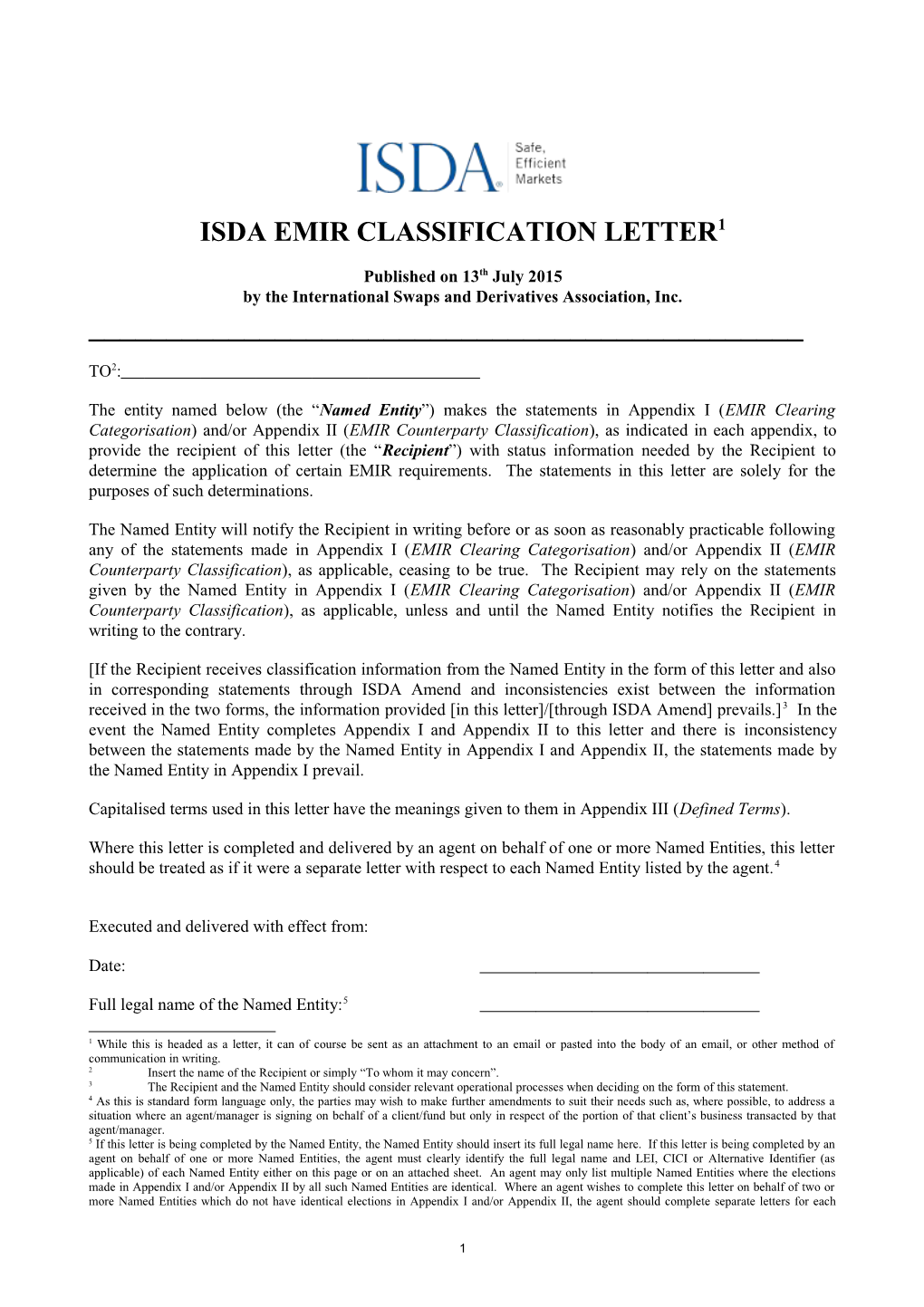 Isda Emir Classification Letter 1