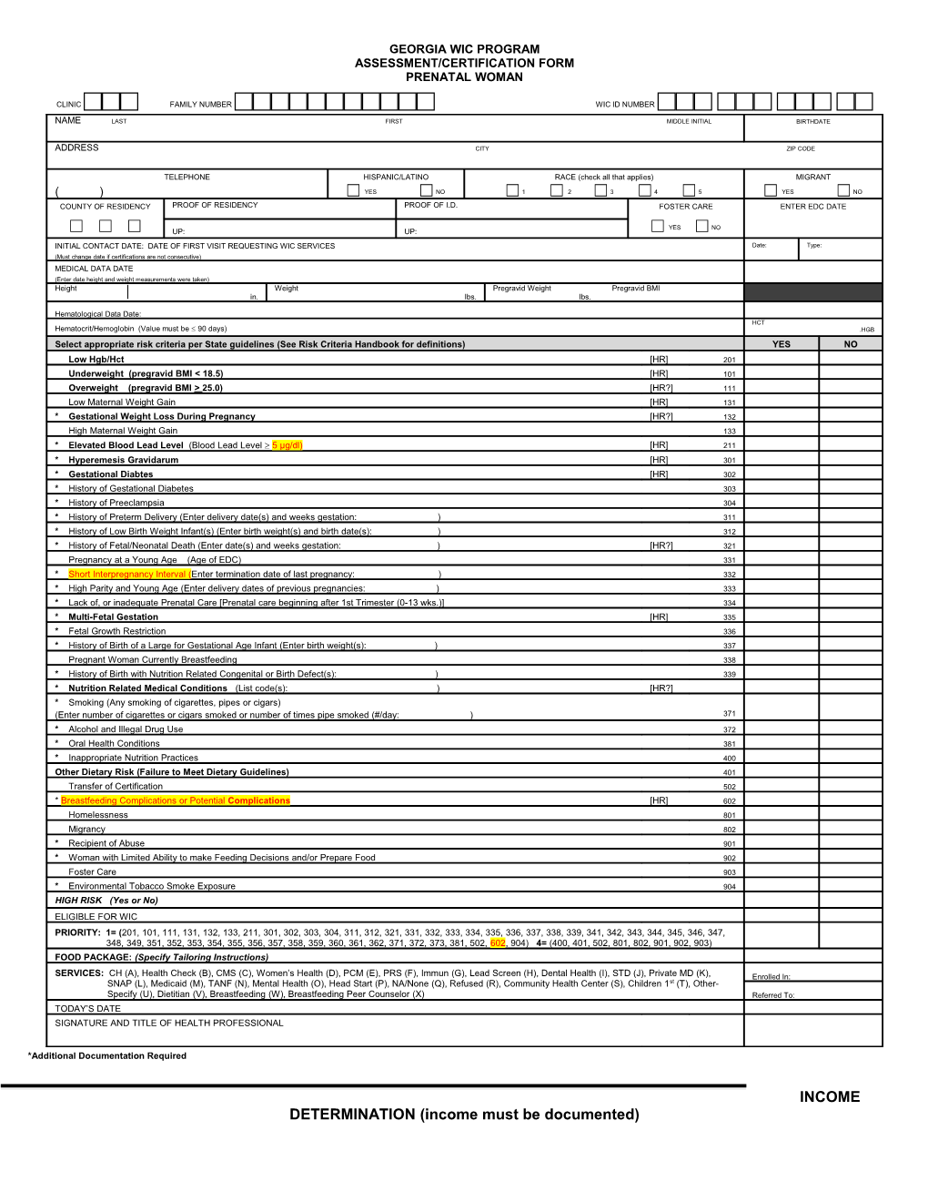 INCOME DETERMINATION (Income Must Be Documented)