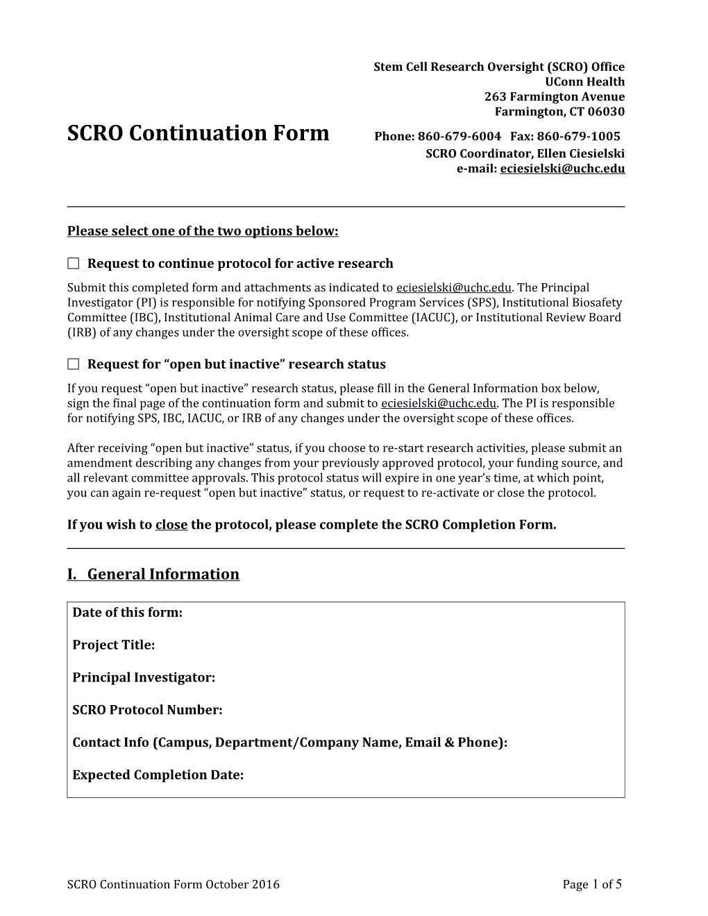 SCRO Continuation Form Phone: 860-679-6004 Fax: 860-679-1005