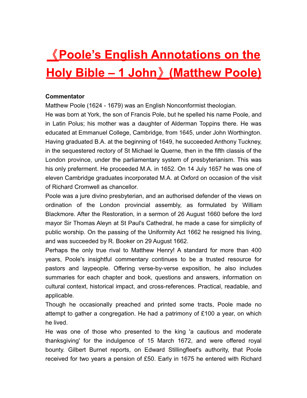 Poole S English Annotationson the Holy Bible 1 John (Matthew Poole)