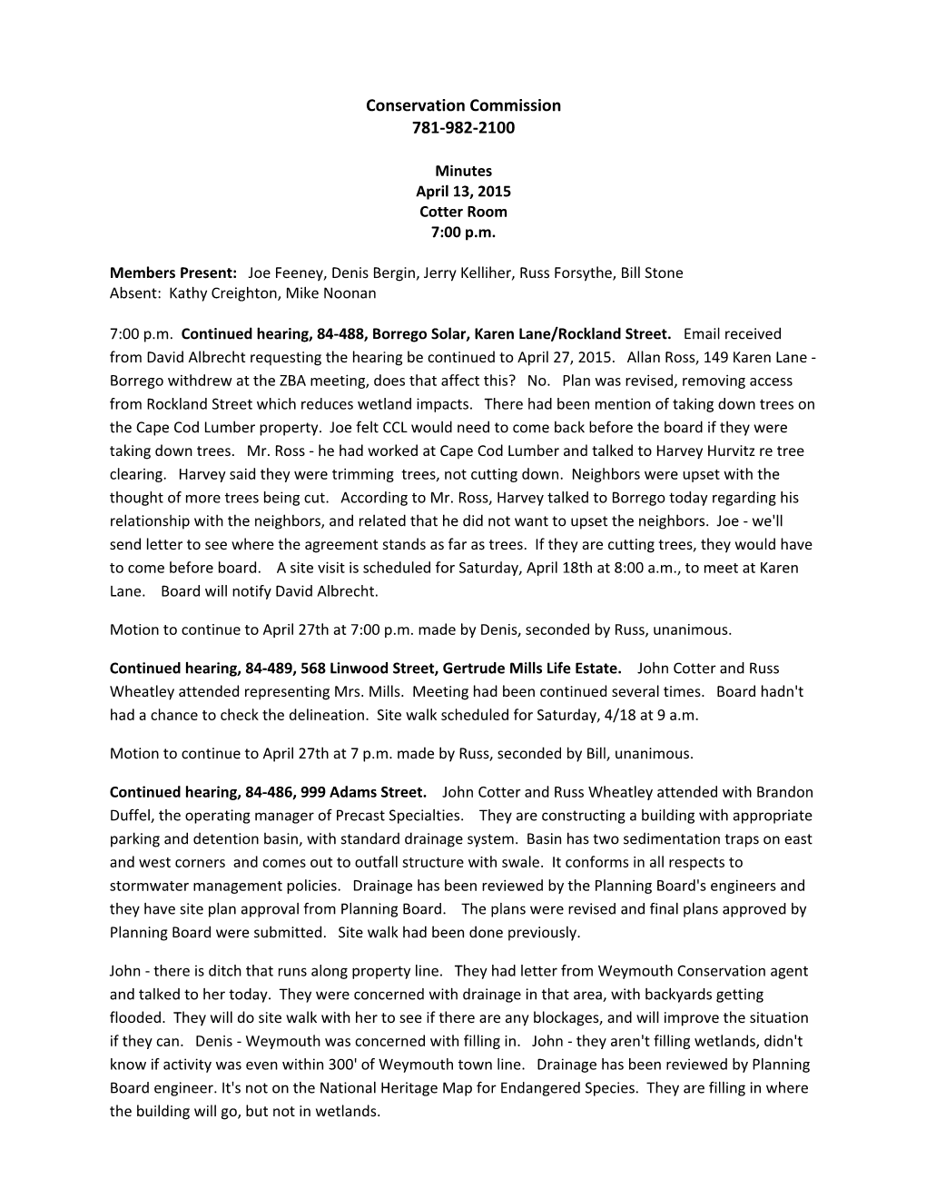 Conservation Commission Minutes April 13, 2015