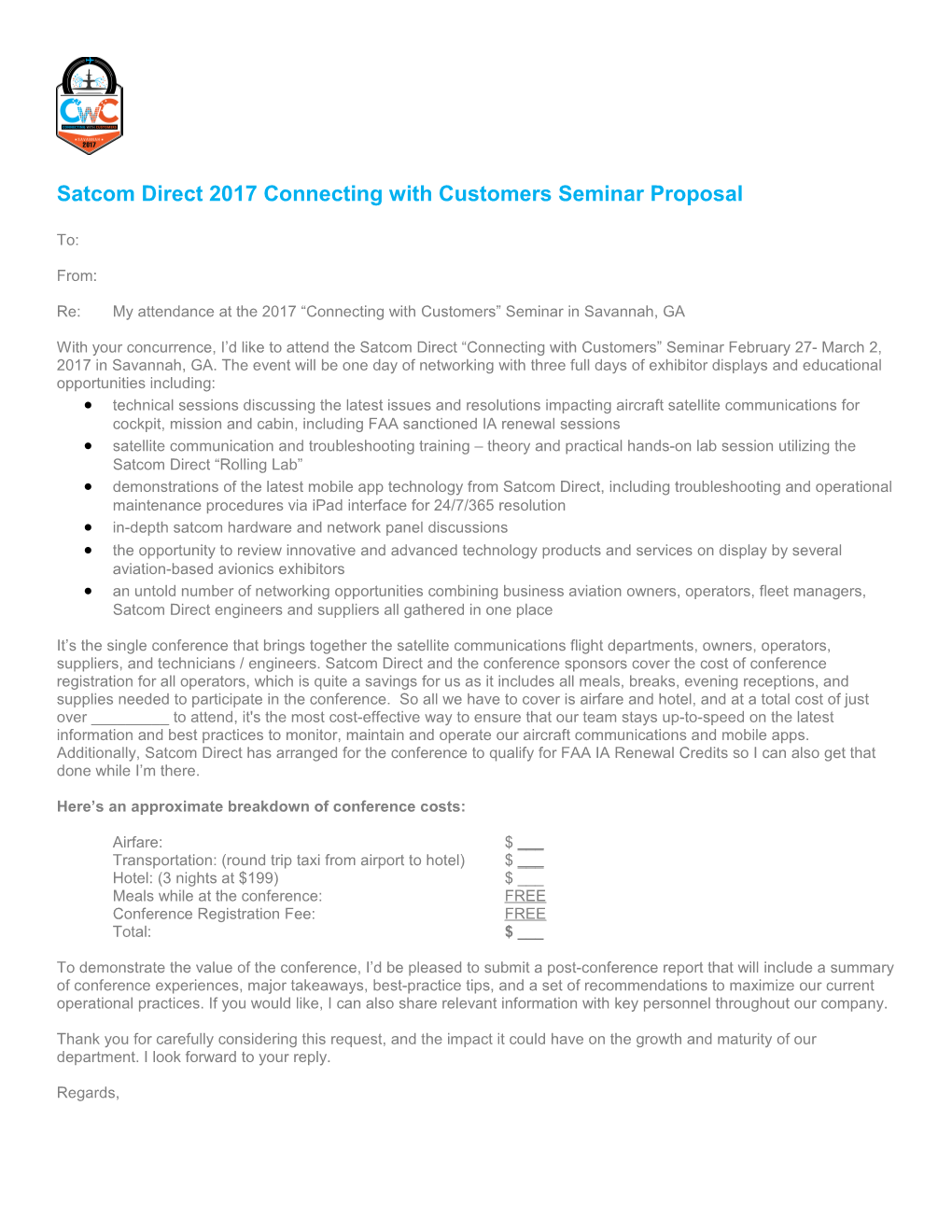 Satcom Direct 2017 Connecting with Customers Seminarproposal
