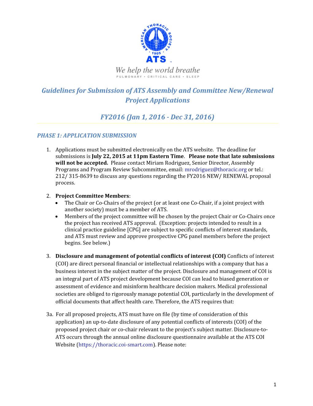 Guidelines for Submission of ATS Assembly and Committee Renewal Project Applications