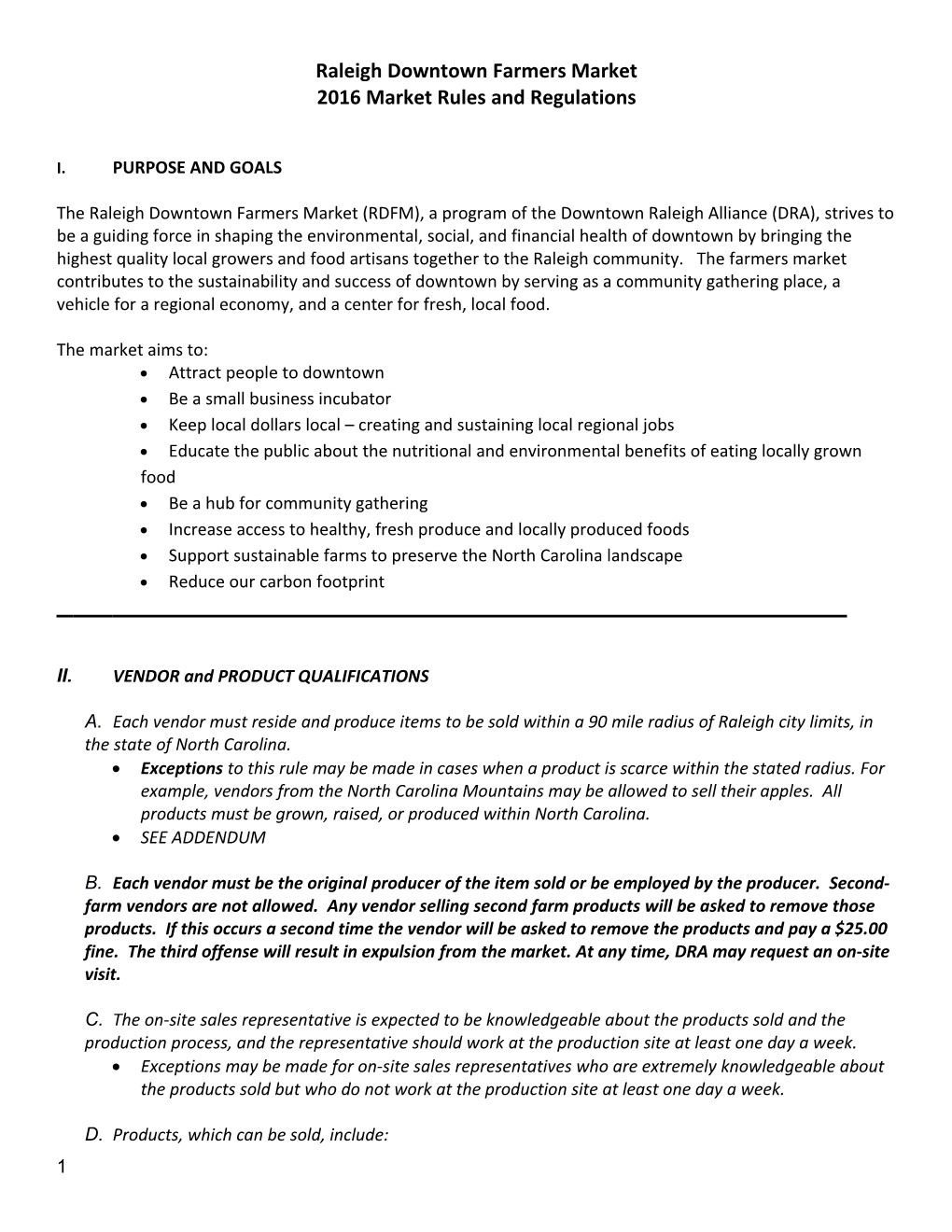 2006 Moore Square Farmers Market Regulations