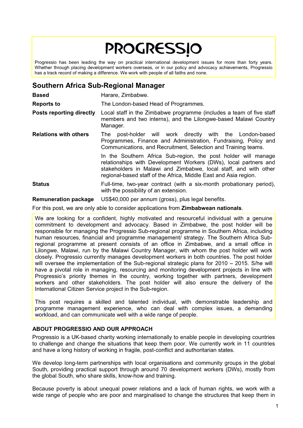 Southern Africa Sub-Regional Manager