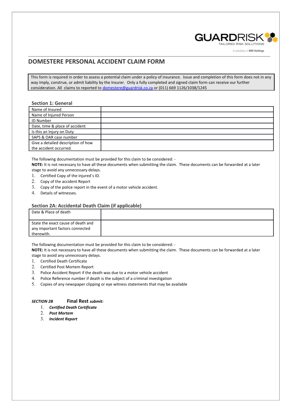 Group Personal Accident Claim Form