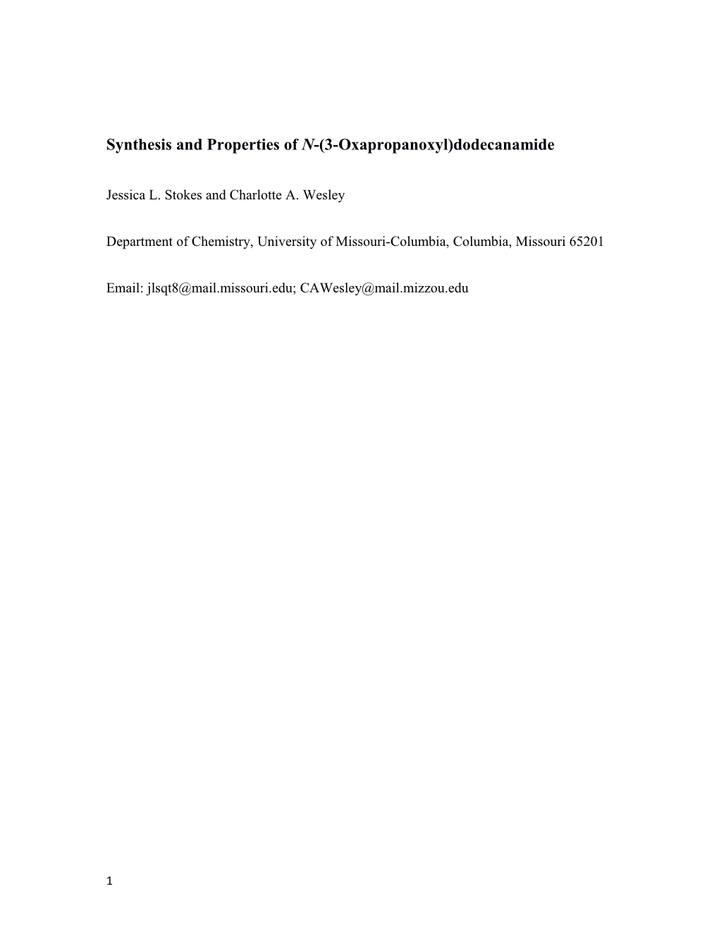 Synthesis and Properties of N-(3-Oxapropanoxyl)Dodecanamide