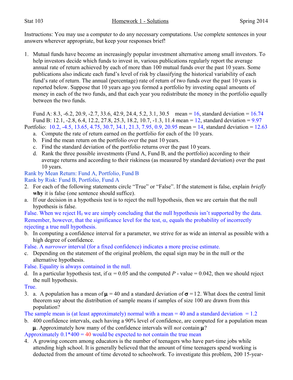 Stat 103 Homework 1 - Solutions Spring 2014