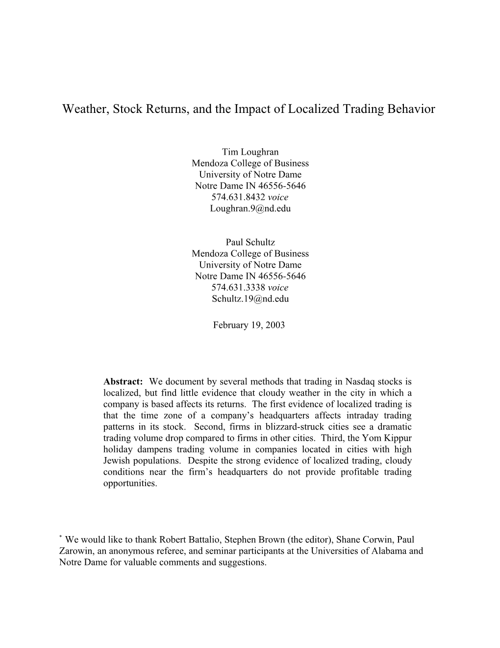 Weather, Stock Returns, and the Impact of Localized Trading Behavior
