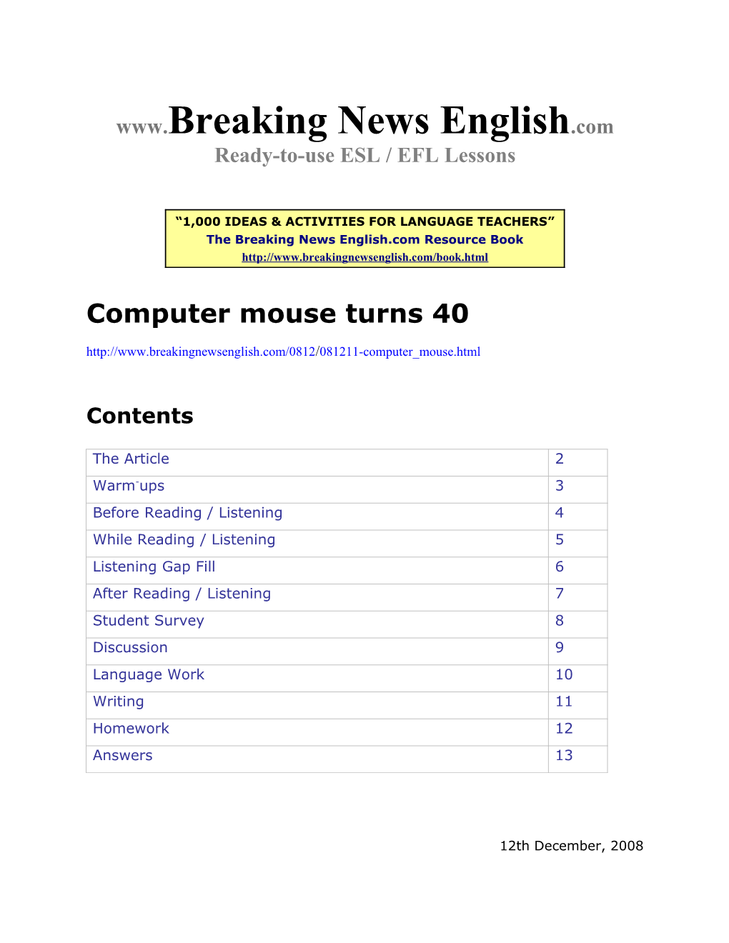 ESL Lesson: Computer Mouse Turns 40