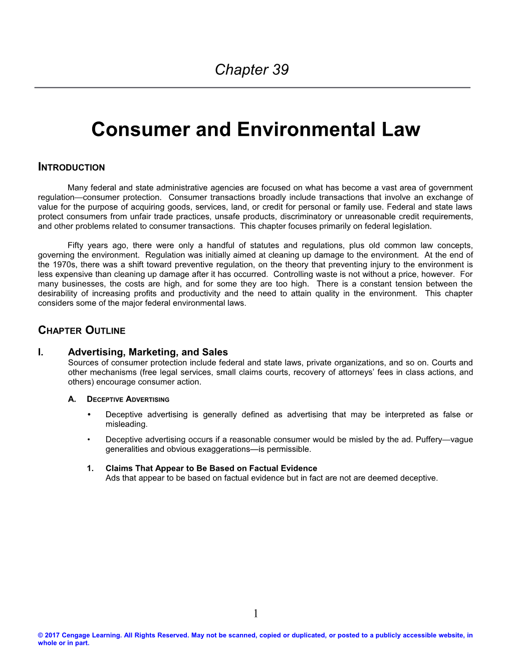 Chapter 39: Consumer and Environmental Law 1