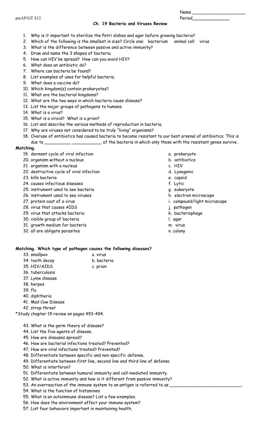 Classification, Immune System, Bacteria, Viruses & Fungi