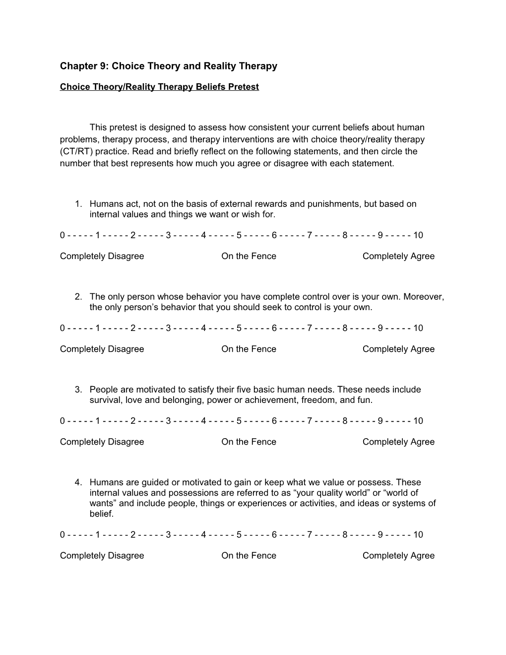 Chapter 9: Choice Theory and Reality Therapy