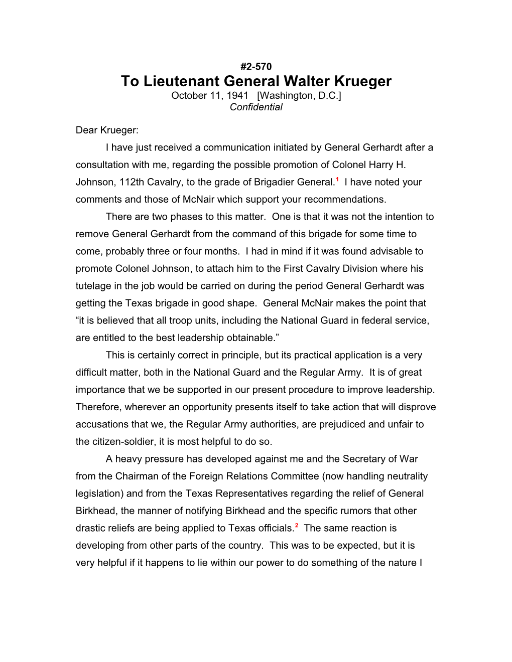 To Lieutenant General Walter Krueger