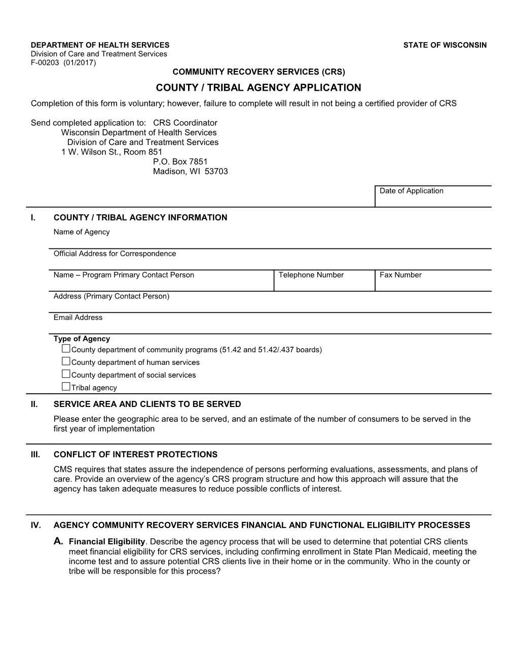 Community Recovery Services (CRS) - County / Tribal Agency Application