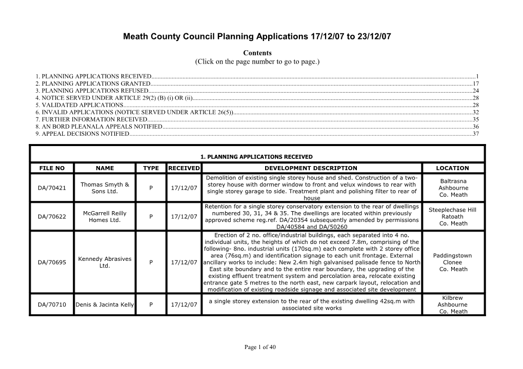 Meathcounty Council Planning Applications 17/12/07 to 23/12/07