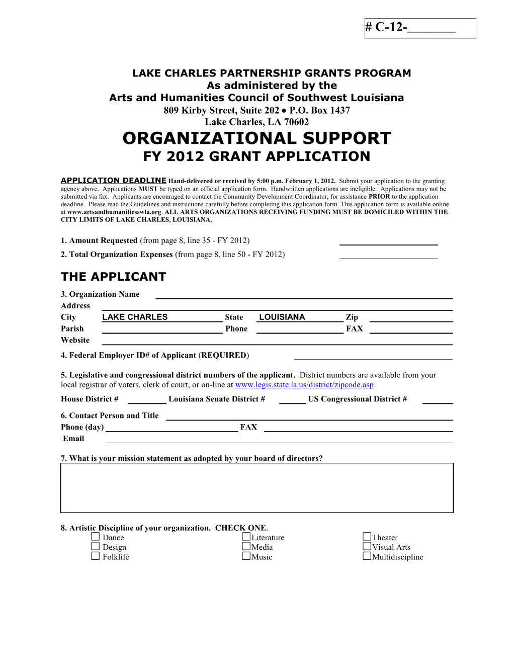 LC Partnership Grants Program Application 2006 - Organizational Support