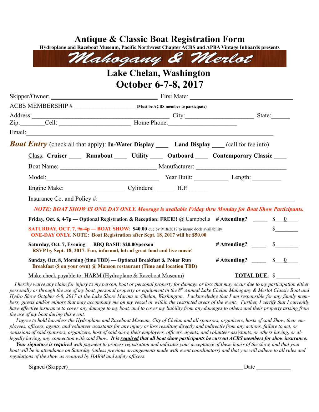 Antique & Classic Boat Registration Form