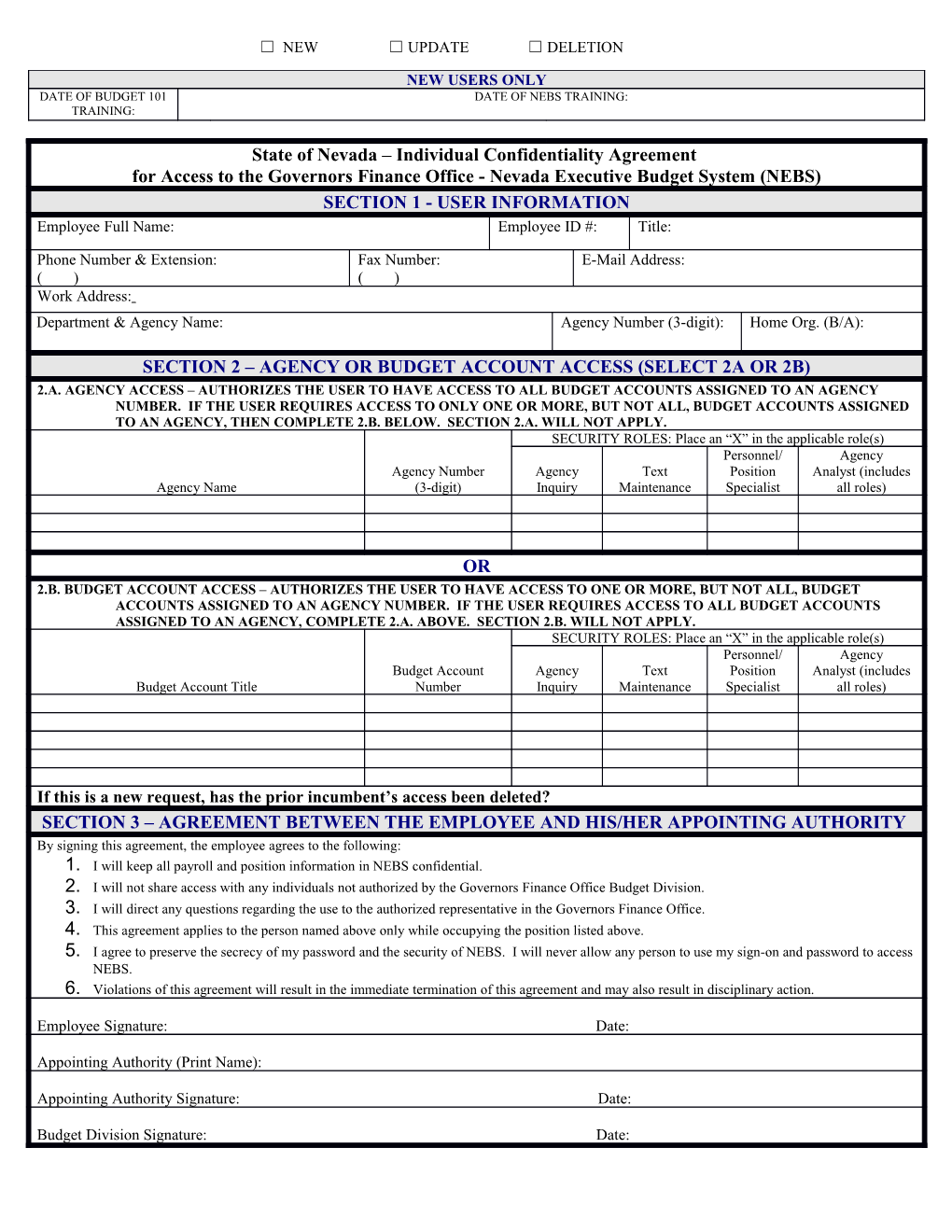 Section 2 Agency Or Budget Account Access (Select 2A Or 2B)