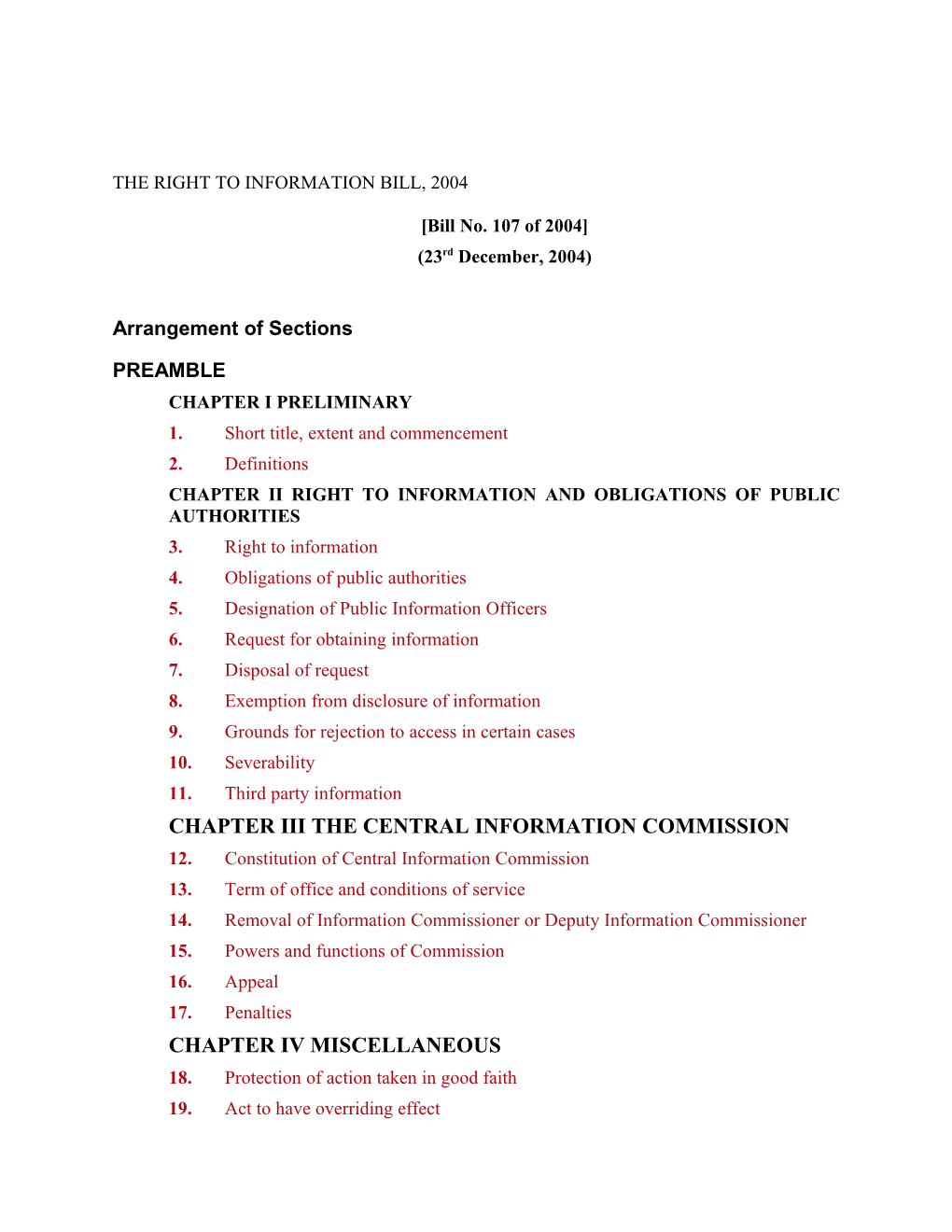 The Right to Information Bill, 2004