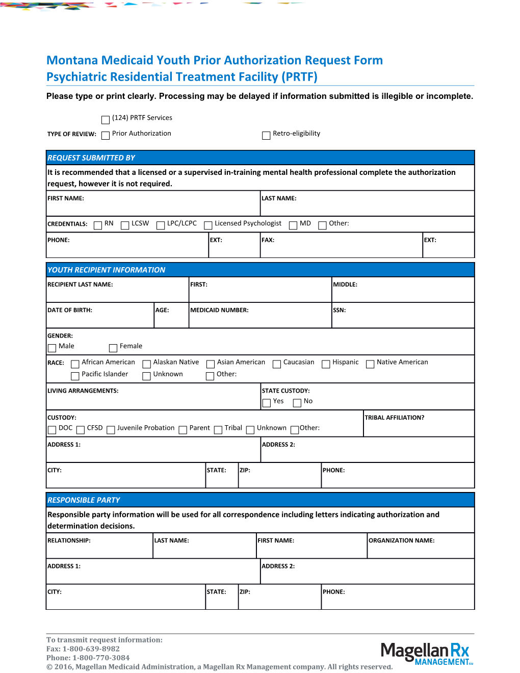 Montana Medicaid Youth Prior Authorization Request Form Psychiatric Residential Treatment