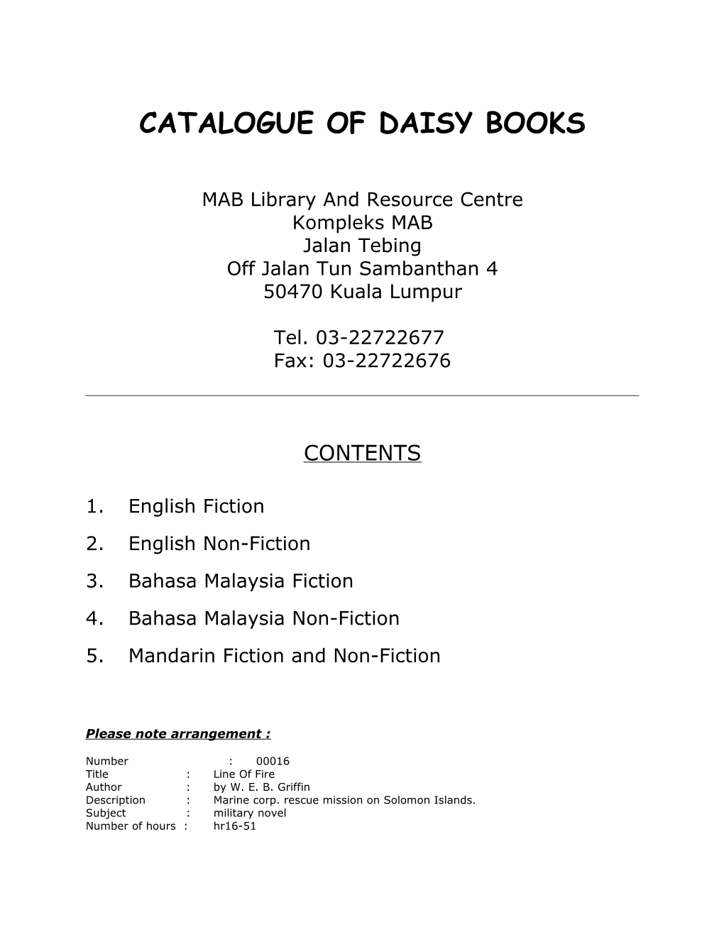 Catalogue of Daisy Books