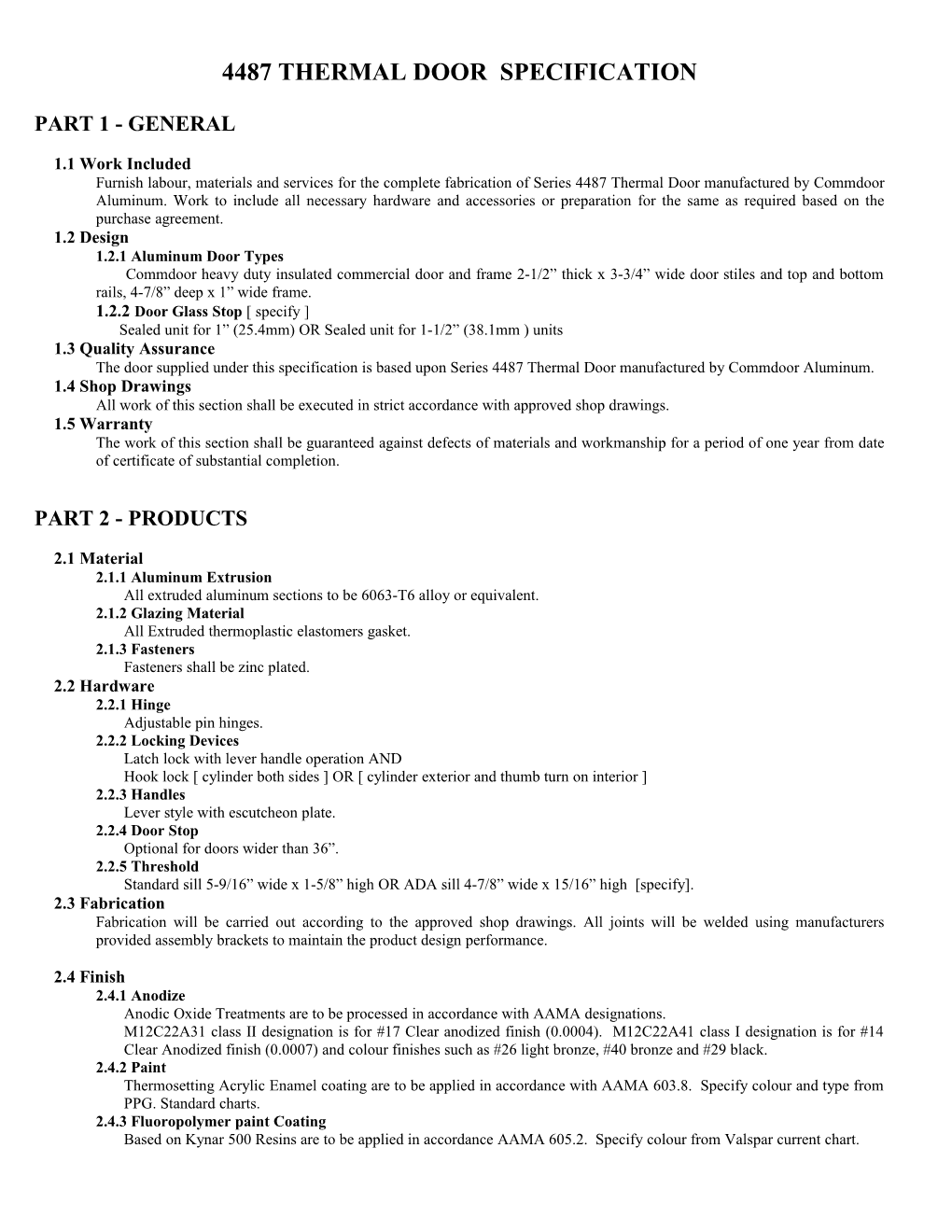 4487 Thermal Door Specification