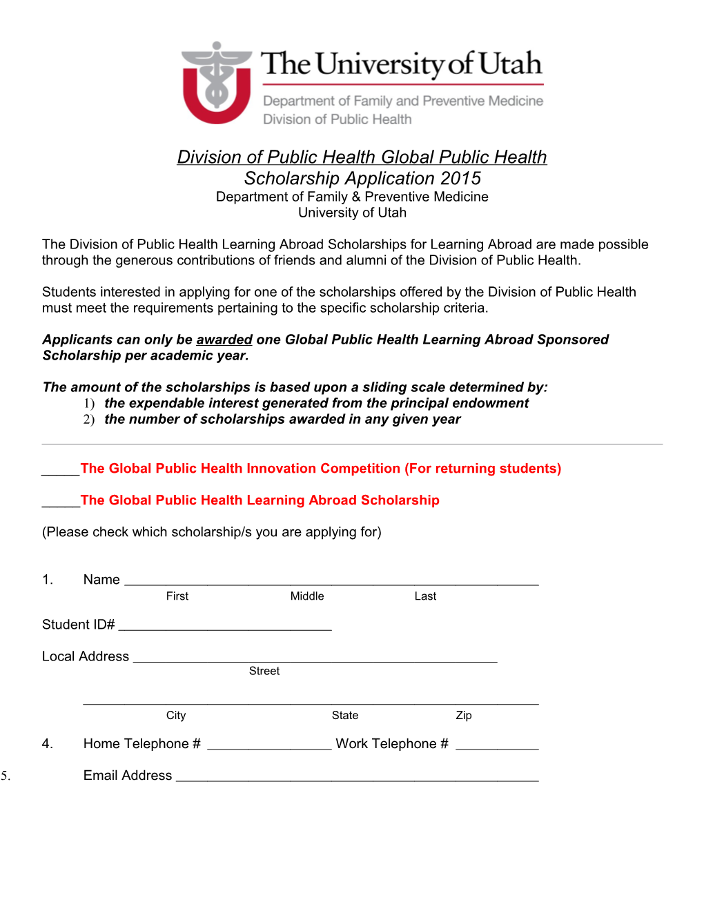 Public Health Program Scholarships Application