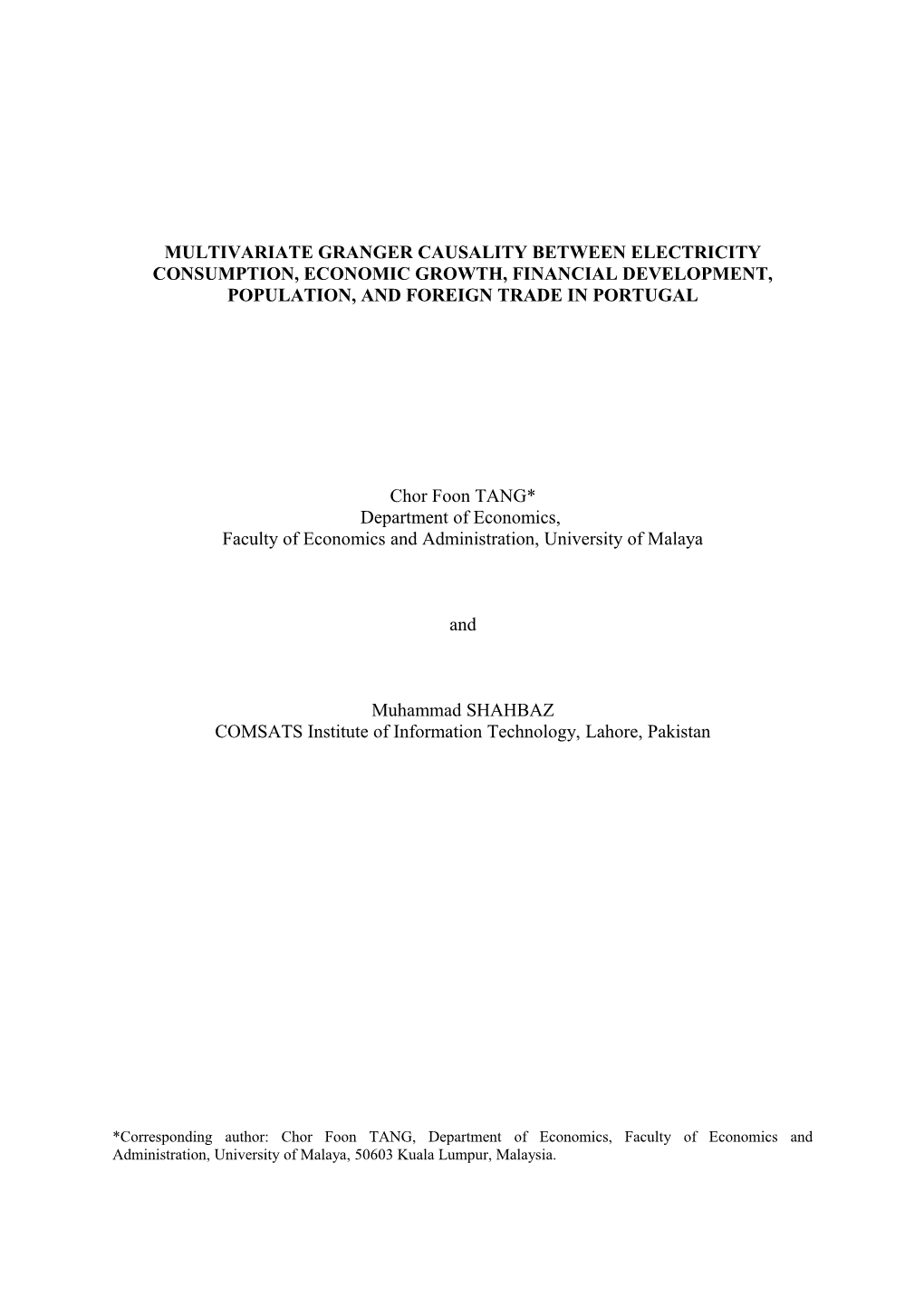 Multivariate Granger Causality Between Electricity Consumption, Economic Growth, Financial