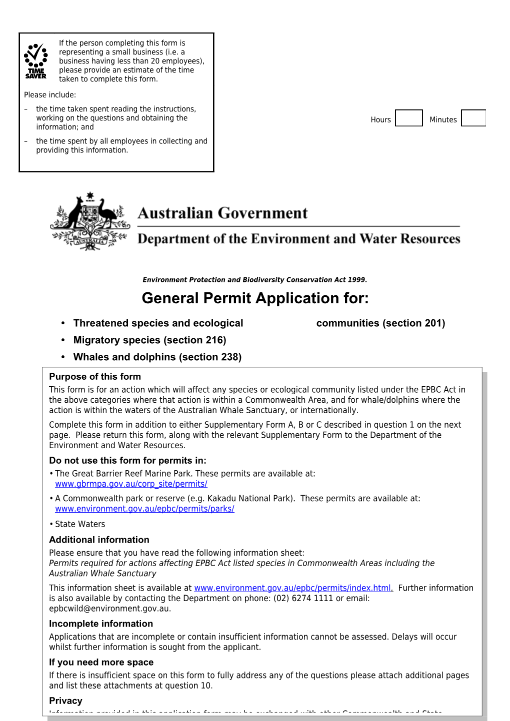 General Permit Application - Application for Permit to Undertake Research to Better Understand