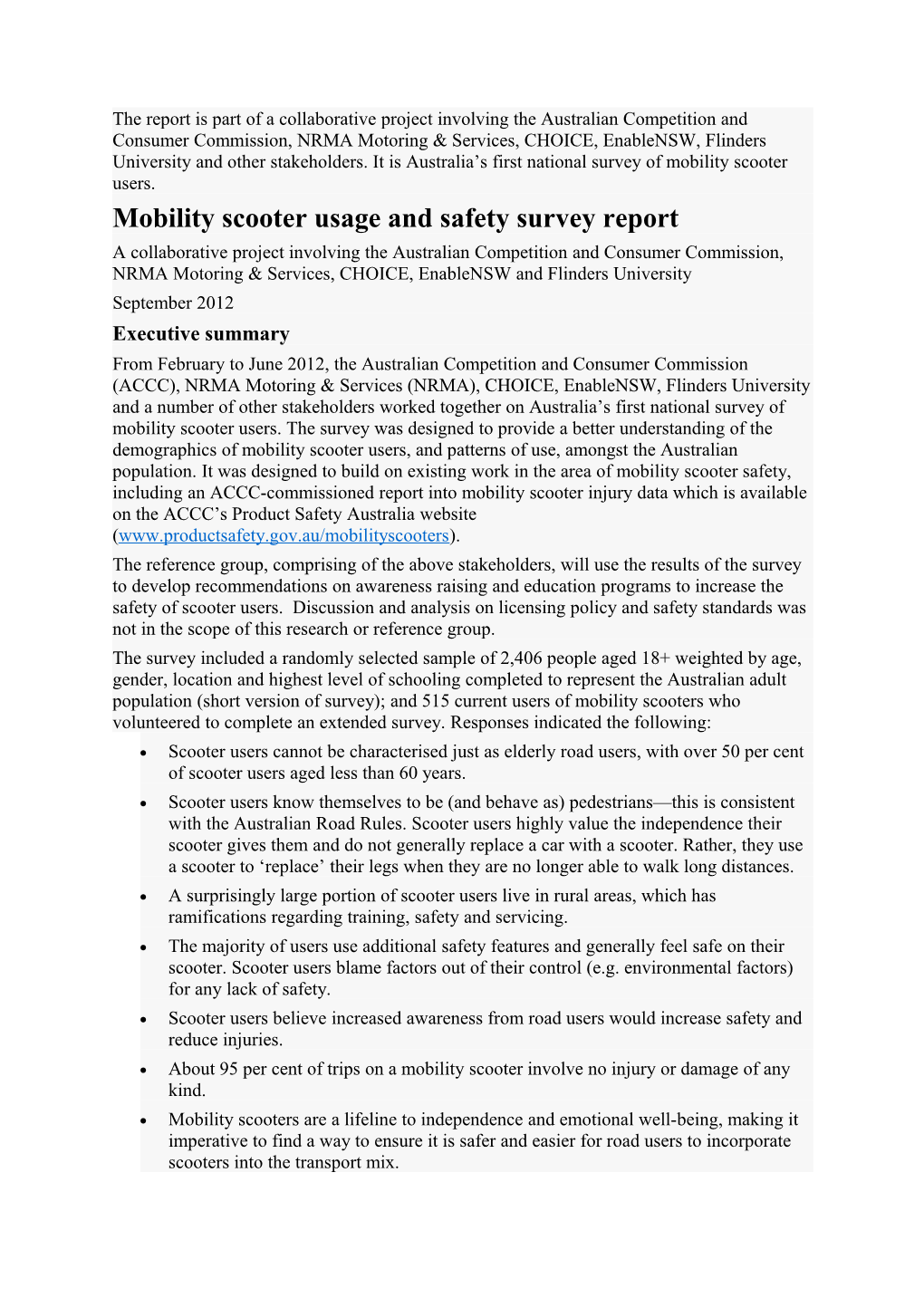 Mobility Scooter Usage and Safety Survey Report