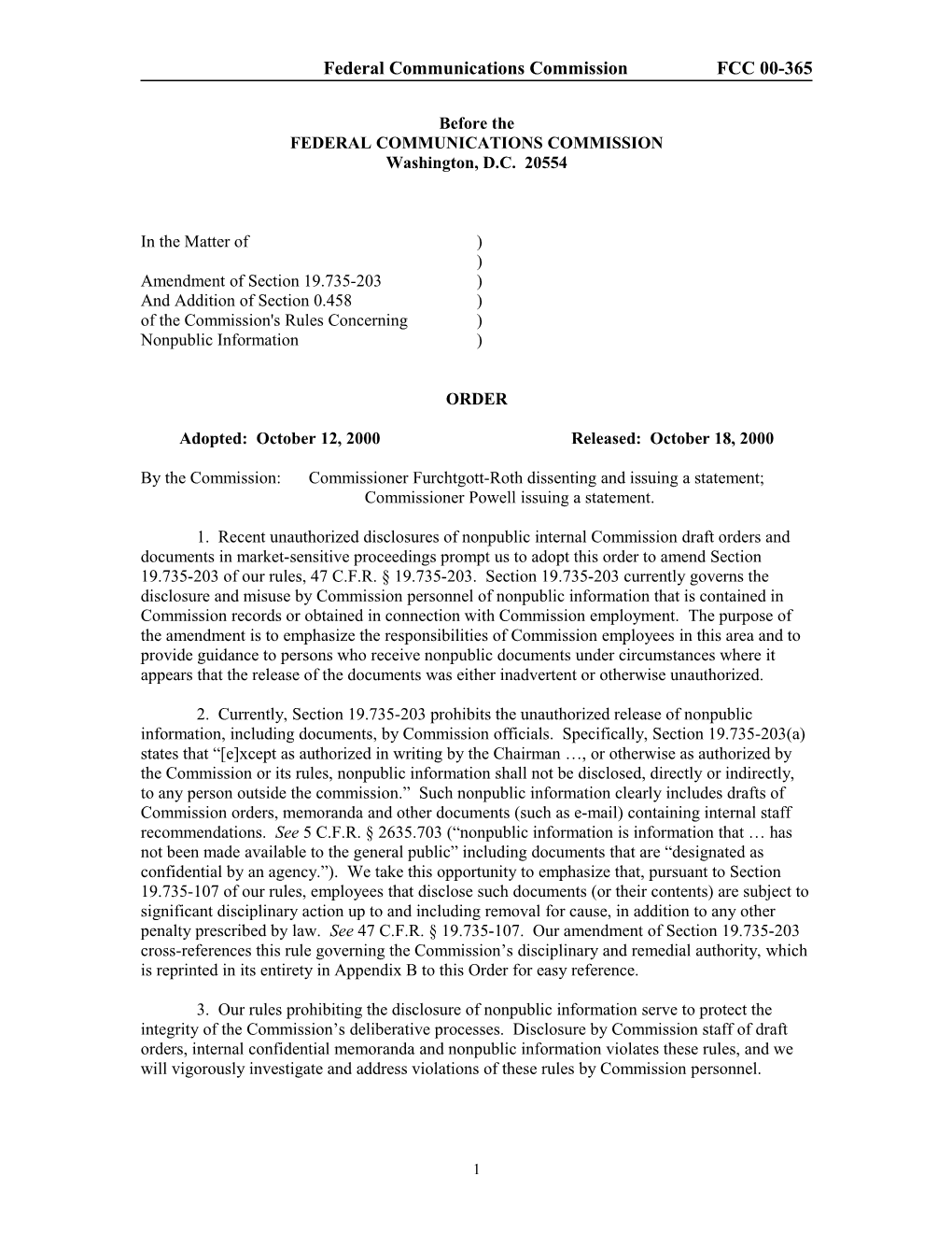 Federal Communications Commission FCC 00-365